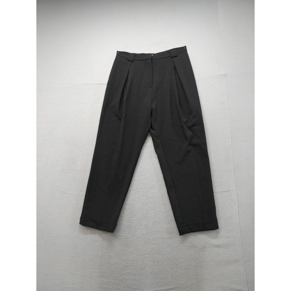 H&M Women Dress Pant 16 Black Pleated Front High Waist Tapered Leg Formal Career